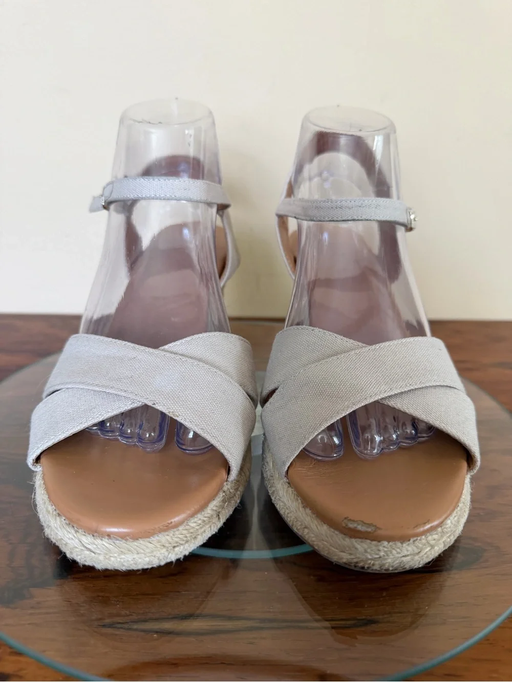 J. CREW Canvas Peep Toe Wedge Espadrille Shoes in size 8.5